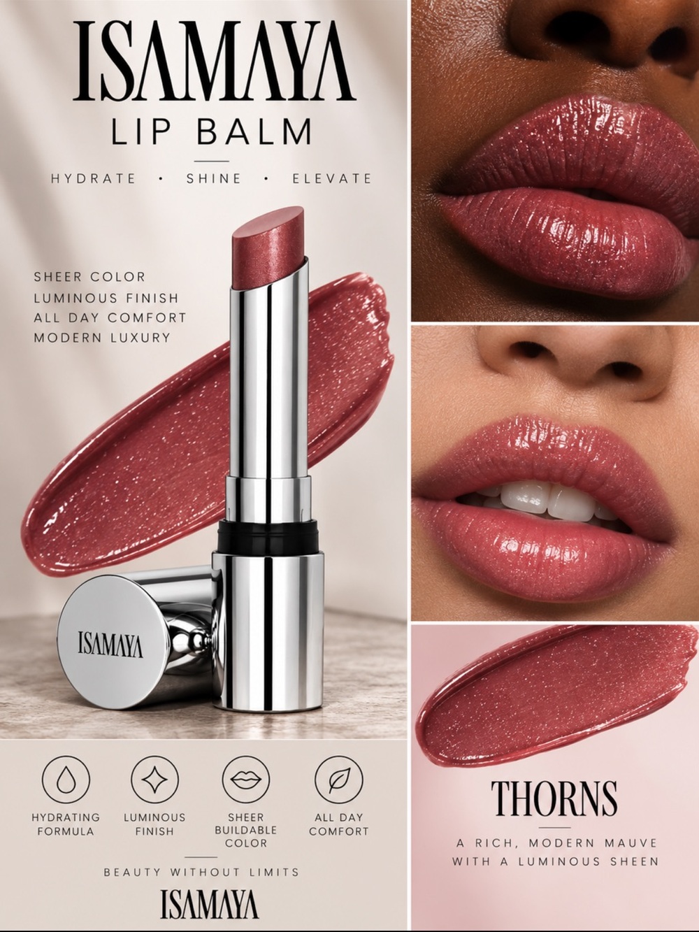 Isamaya thorn lip balm Pearlescent, vitamin E-infused melting balm